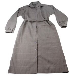 Vintage Country Miss Grey Plaid Button Front‎ Belted Dress Women's Size 8 Wool